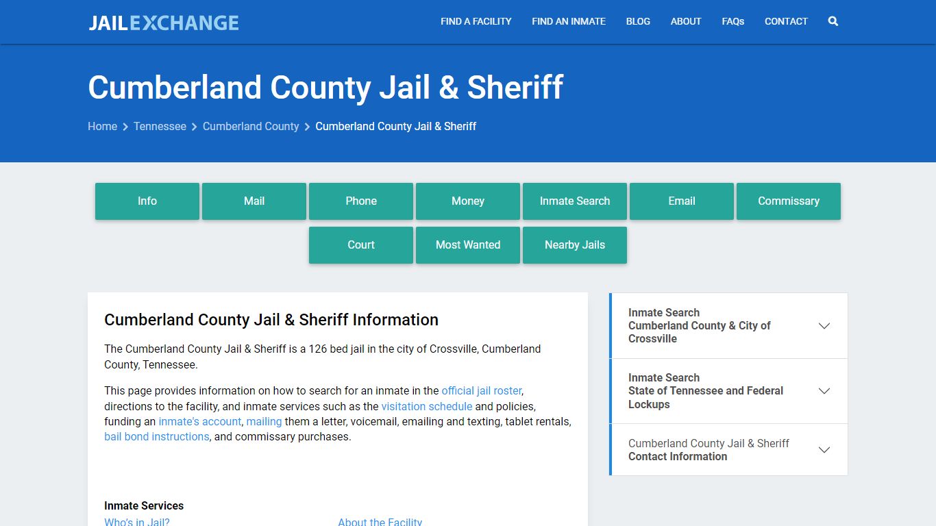 Cumberland County Jail & Sheriff, TN Inmate Search, Information